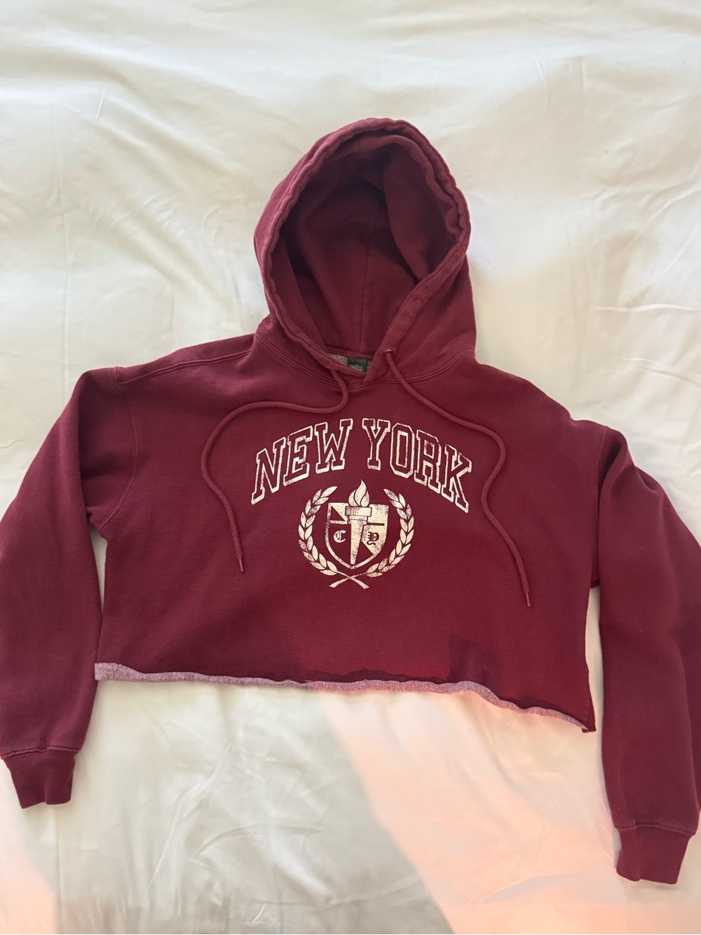 Wild Fable New York Cropped Hoodie Burgundy XL Oversized Y2K